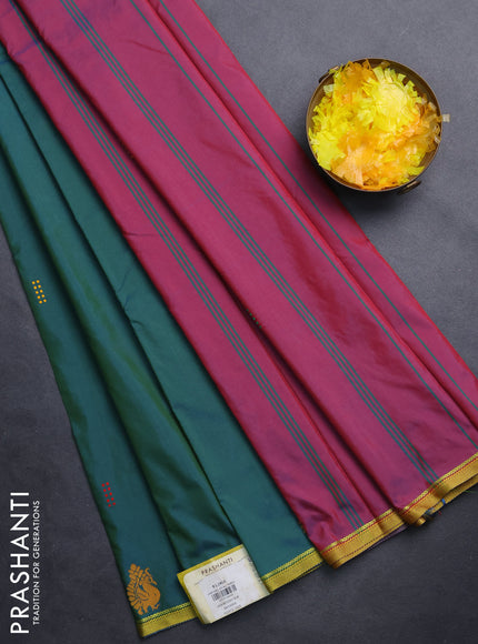 Arani semi silk saree dual shade of bluish green and dual shade of bluish red with thread woven buttas and thread woven border