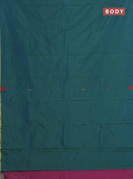 Arani semi silk saree dual shade of bluish green and dual shade of bluish red with thread woven buttas and thread woven border