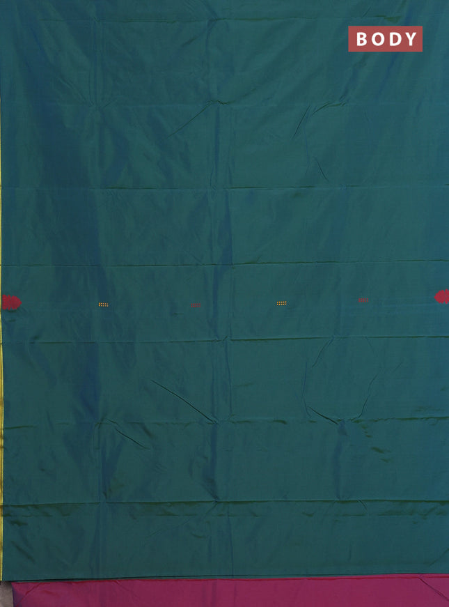 Arani semi silk saree dual shade of bluish green and dual shade of bluish red with thread woven buttas and thread woven border