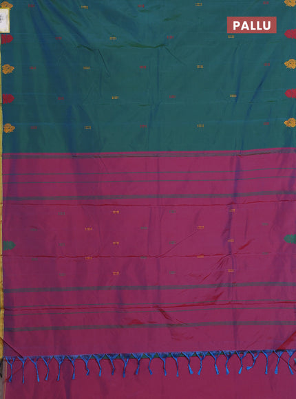 Arani semi silk saree dual shade of bluish green and dual shade of bluish red with thread woven buttas and thread woven border