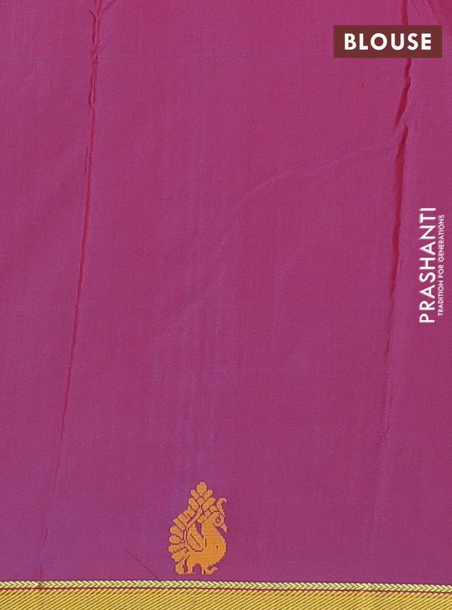 Arani semi silk saree dual shade of bluish green and dual shade of bluish red with thread woven buttas and thread woven border