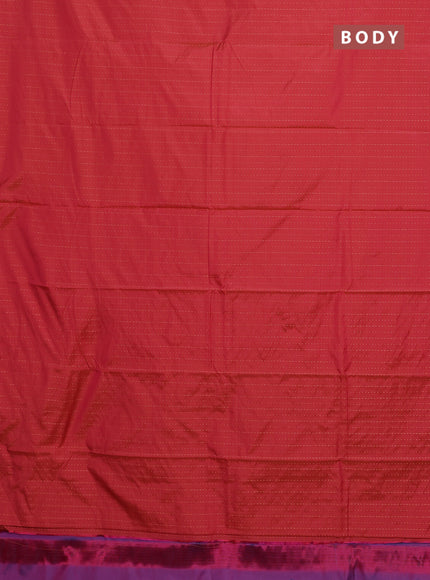 Arani semi silk saree dual shade of pinkish rust and dual shade of purple with allover copper zari weaves in borderless style