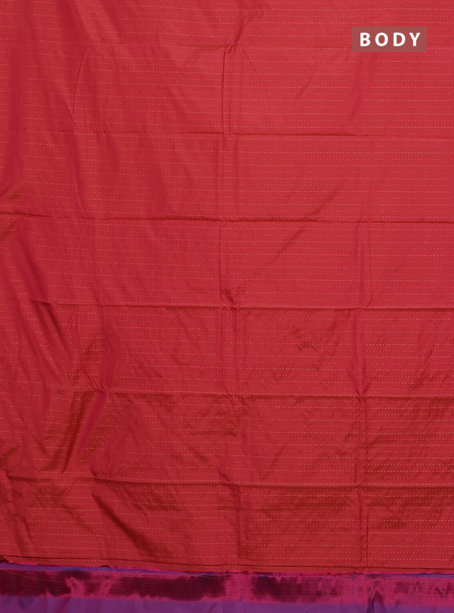 Arani semi silk saree dual shade of pinkish rust and dual shade of purple with allover copper zari weaves in borderless style