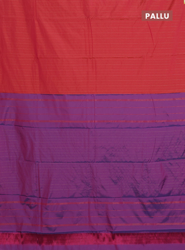 Arani semi silk saree dual shade of pinkish rust and dual shade of purple with allover copper zari weaves in borderless style
