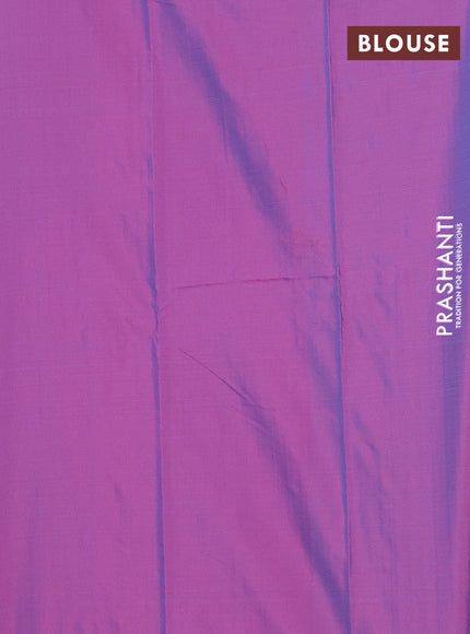 Arani semi silk saree dual shade of pinkish rust and dual shade of purple with allover copper zari weaves in borderless style