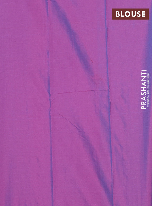 Arani semi silk saree dual shade of pinkish rust and dual shade of purple with allover copper zari weaves in borderless style