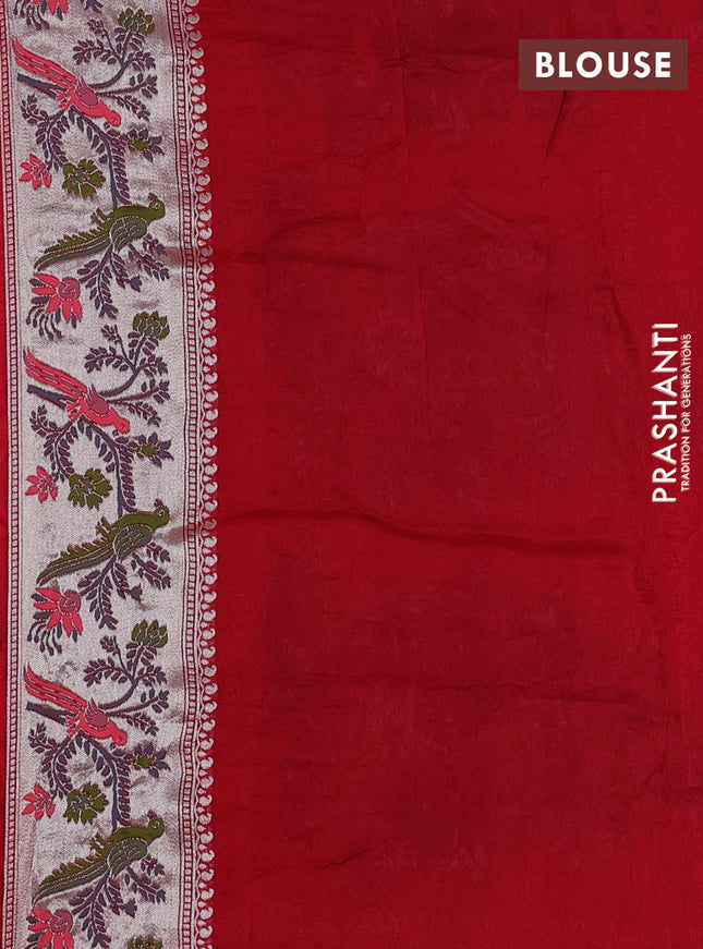 Banarasi raw silk saree red with sillver zari woven coin buttas and silver zari woven paithani style border