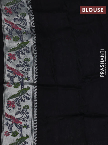 Banarasi raw silk saree black with sillver zari woven coin buttas and silver zari woven paithani style border