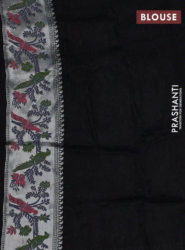 Banarasi raw silk saree black with sillver zari woven coin buttas and silver zari woven paithani style border