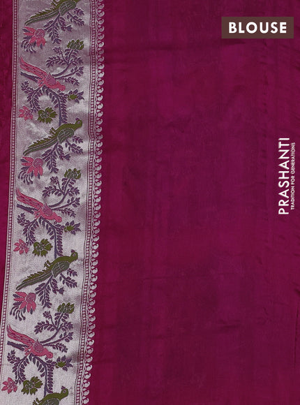 Banarasi raw silk saree dark pink with sillver zari woven coin buttas and silver zari woven paithani style border