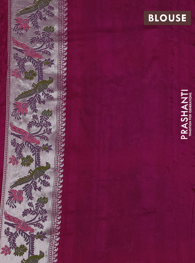 Banarasi raw silk saree dark pink with sillver zari woven coin buttas and silver zari woven paithani style border