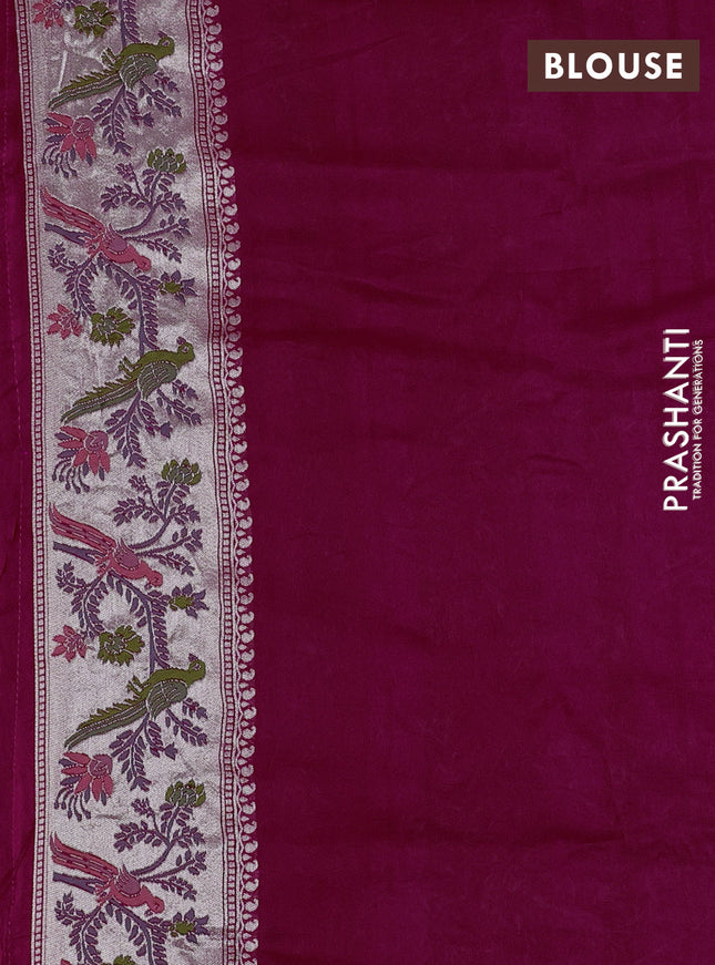 Banarasi raw silk saree rani pink with sillver zari woven coin buttas and silver zari woven paithani style border