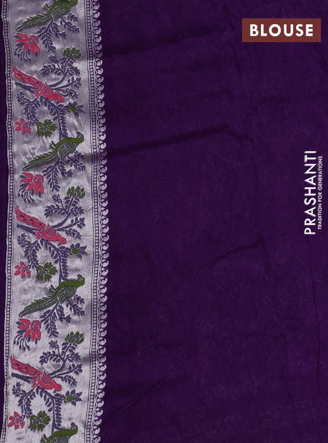 Banarasi raw silk saree violet with sillver zari woven coin buttas and silver zari woven paithani style border