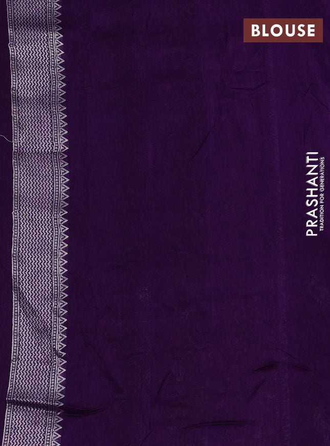 Banarasi raw silk saree violet with silver zari woven buttas and silver zari woven paithani style border