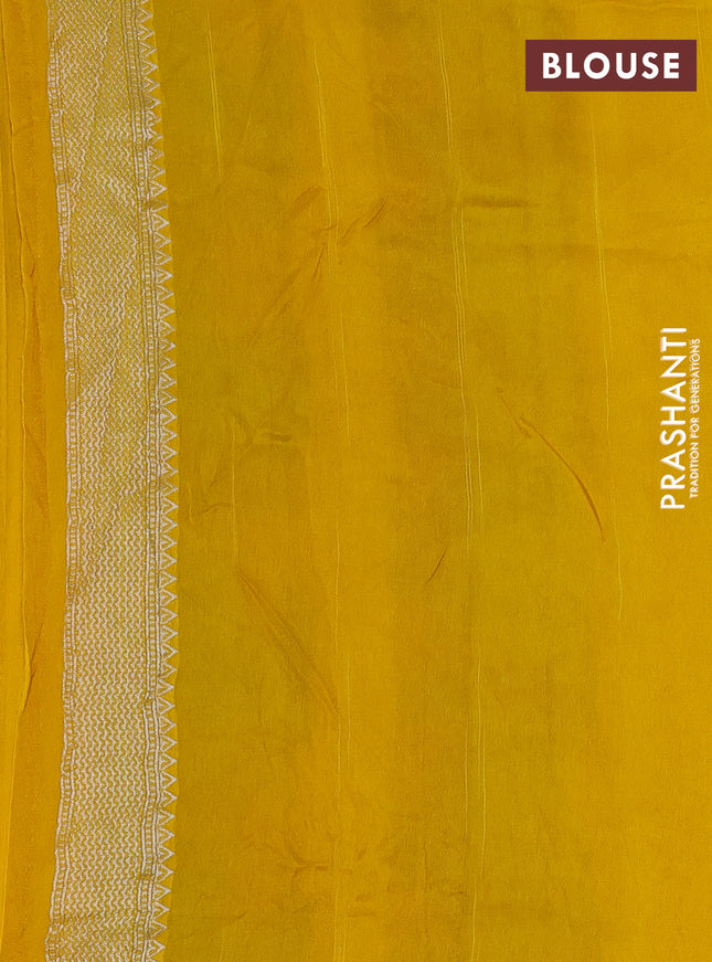 Banarasi raw silk saree yellow with silver zari woven buttas and silver zari woven paithani style border