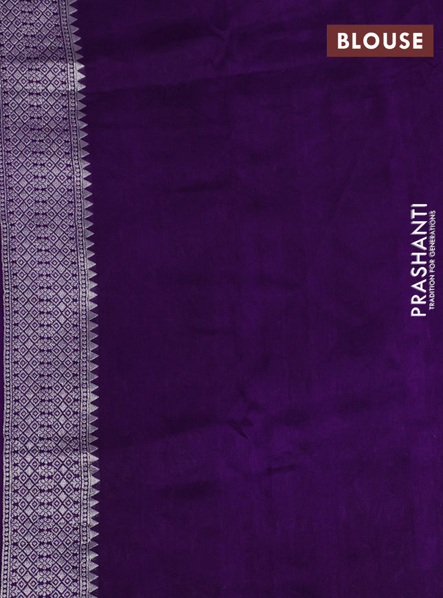 Banarasi raw silk saree violet with silver zari woven buttas and silver zari woven paithani style border