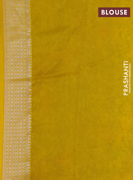 Banarasi raw silk saree yellow with silver zari woven buttas and silver zari woven paithani style border