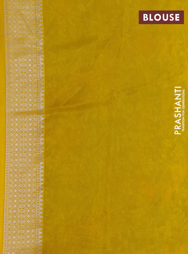 Banarasi raw silk saree yellow with silver zari woven buttas and silver zari woven paithani style border