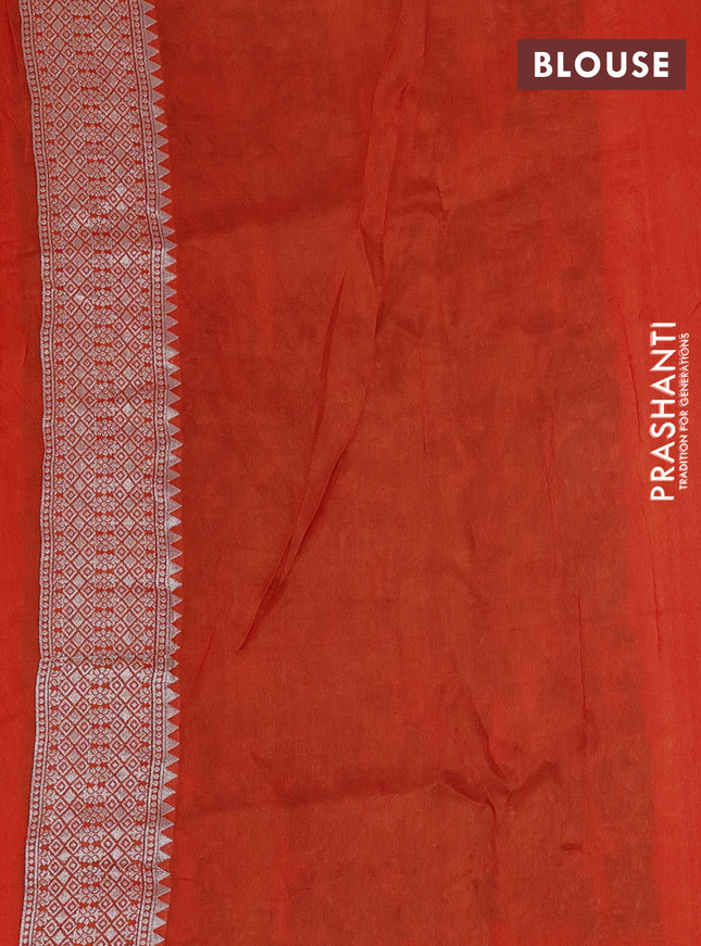 Banarasi raw silk saree orange with silver zari woven buttas and silver zari woven paithani style border