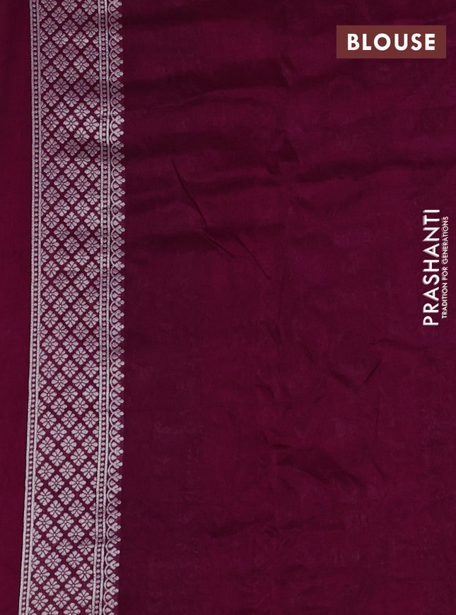 Banarasi raw silk saree wine shade with silver zari woven buttas and silver zari woven paithani style border