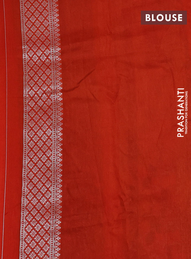 Banarasi raw silk saree orange with silver zari woven buttas and silver zari woven paithani style border