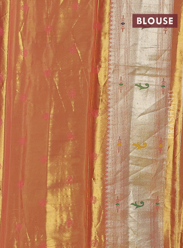 Tissue paithani saree dual shade of peach pink with zari woven buttas and zari woven paithani style border