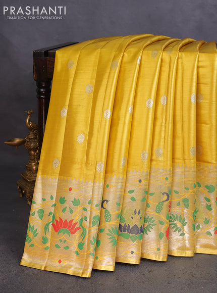 Tissue paithani saree yellow with zari woven buttas and zari woven paithani style border
