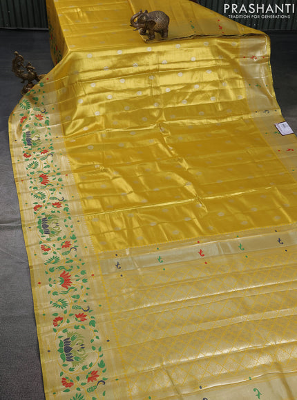 Tissue paithani saree yellow with zari woven buttas and zari woven paithani style border