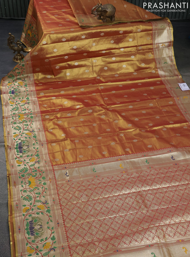 Tissue paithani saree dual shade of gold and maroon with zari woven buttas and zari woven paithani style border