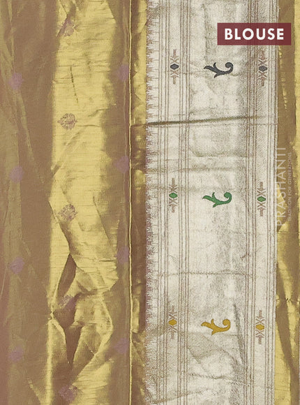 Tissue paithani saree dual shade of gold and pastel pink with zari woven buttas and zari woven paithani style border