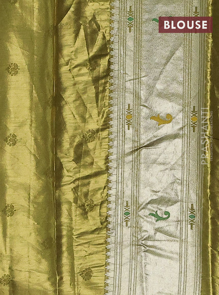 Tissue paithani saree mehendi green shade with zari woven buttas and zari woven paithani style border
