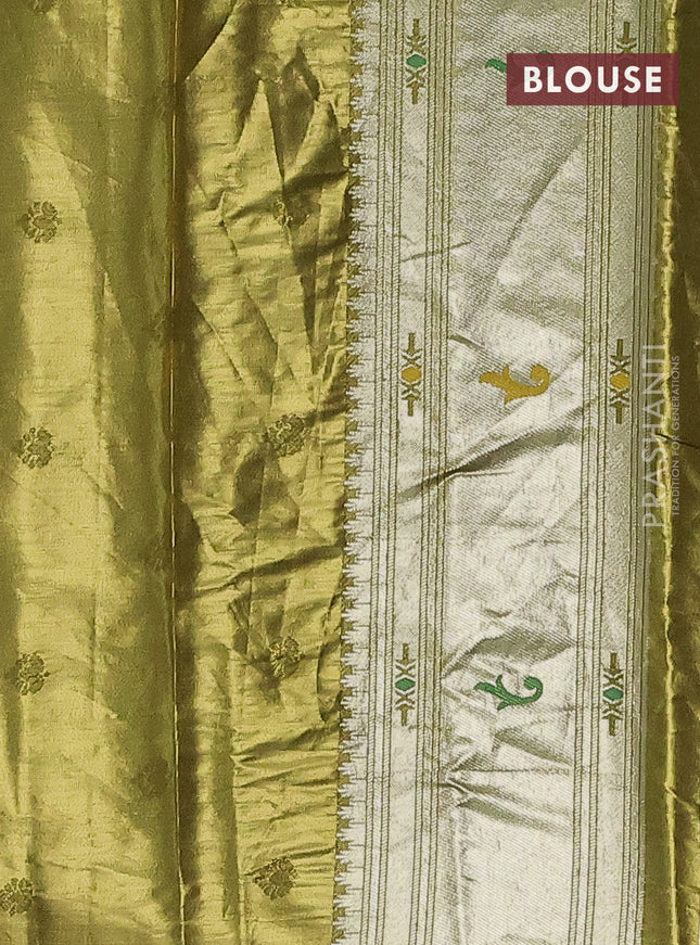 Tissue paithani saree mehendi green shade with zari woven buttas and zari woven paithani style border