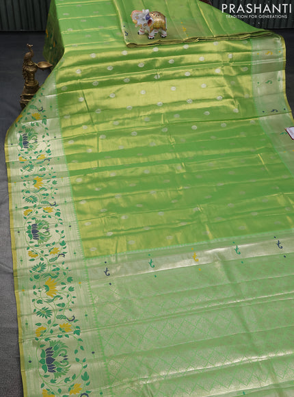 Tissue paithani saree light green with zari woven buttas and zari woven paithani style border
