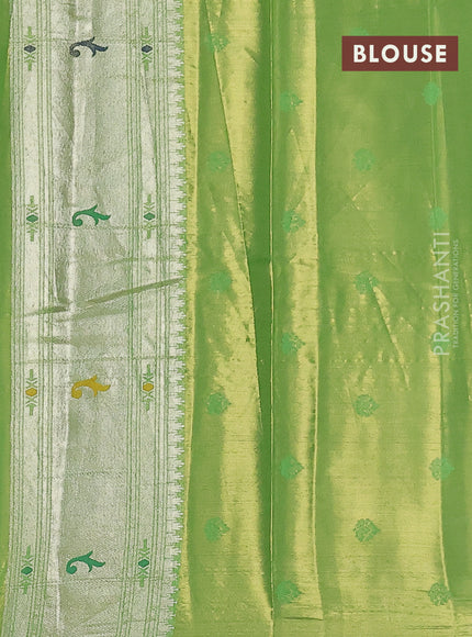 Tissue paithani saree light green with zari woven buttas and zari woven paithani style border