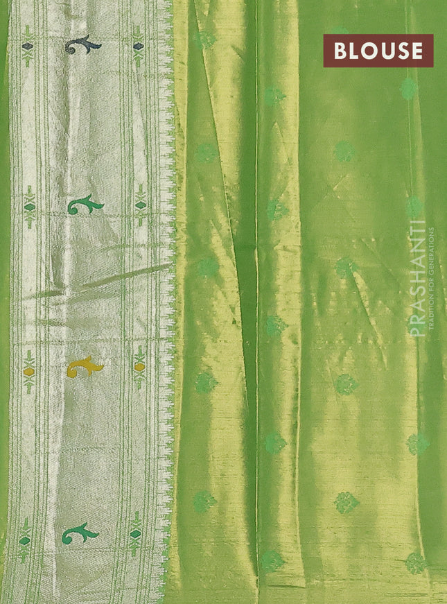 Tissue paithani saree light green with zari woven buttas and zari woven paithani style border