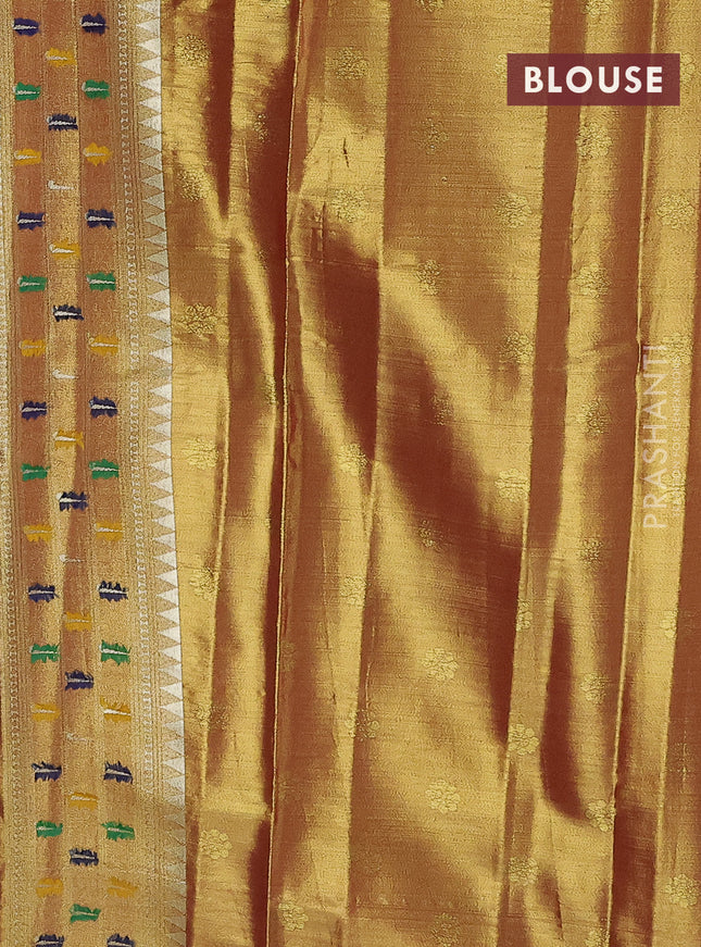 Tissue paithani saree dual shade of reddish gold with allover floral zari weaves and zari woven paithani style border