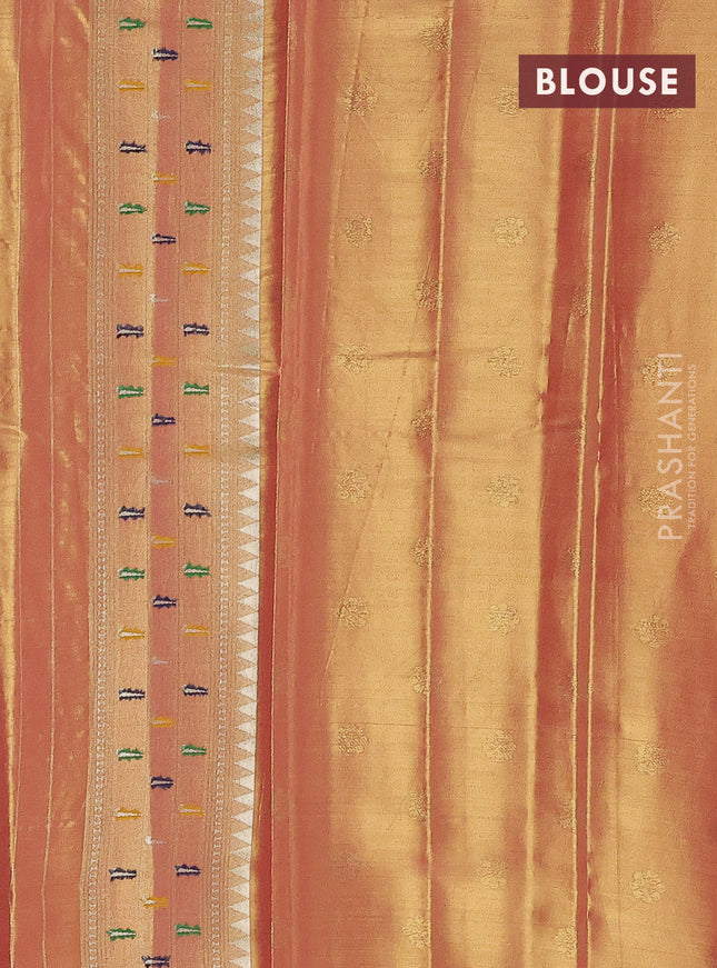 Tissue paithani saree dual shade of peach pink with allover floral zari weaves and zari woven paithani style border