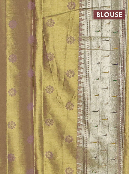 Tissue paithani saree dual shade of gold and pastel pink with allover floral zari weaves and zari woven paithani style border