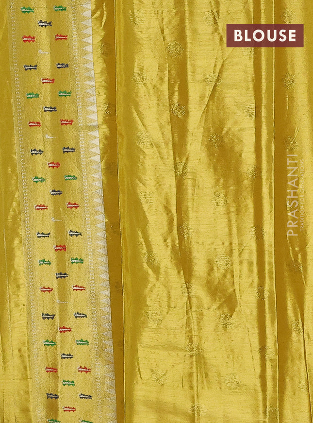 Tissue paithani saree yellow with allover floral zari weaves and zari woven paithani style border