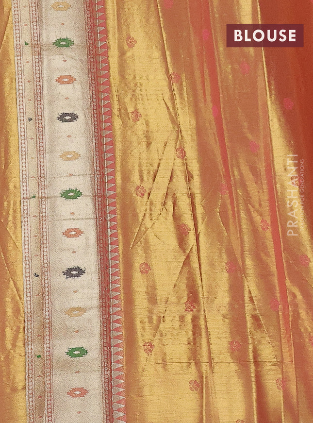 Tissue paithani saree dual shade of peach pink with zari woven buttas and zari woven paithani style border