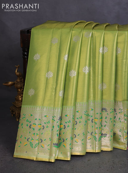 Tissue paithani saree light green with zari woven buttas and zari woven paithani style border