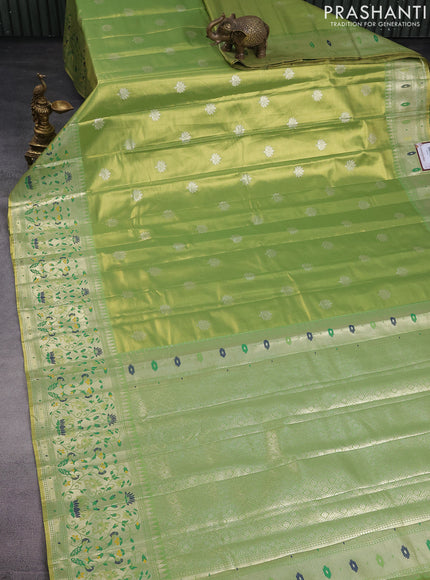 Tissue paithani saree light green with zari woven buttas and zari woven paithani style border