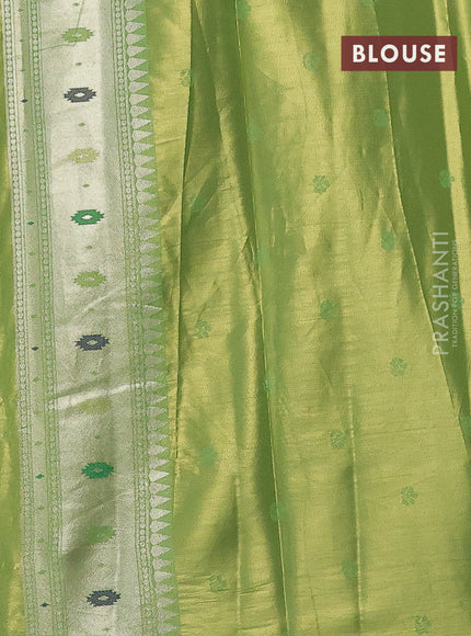 Tissue paithani saree light green with zari woven buttas and zari woven paithani style border