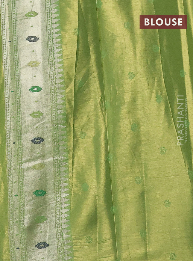 Tissue paithani saree light green with zari woven buttas and zari woven paithani style border