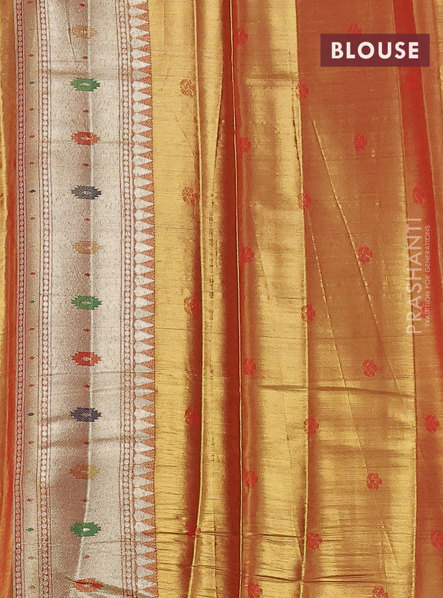 Tissue paithani saree dual shade of goldish red with zari woven buttas and zari woven paithani style border