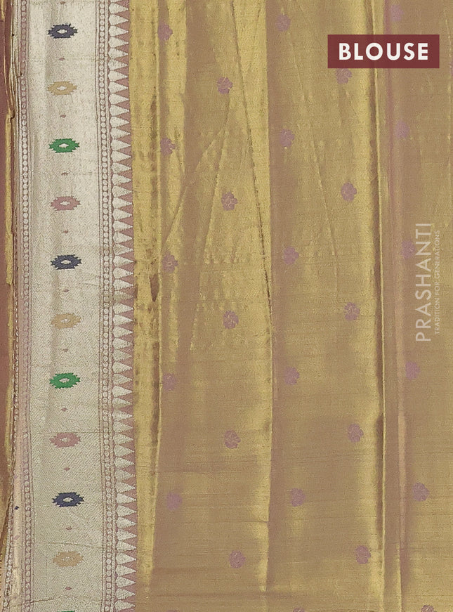 Tissue paithani saree dual shade of gold and pastel pink with zari woven buttas and zari woven paithani style border