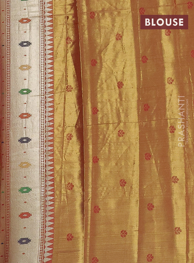 Tissue paithani saree dual shade of gold and rust shade with zari woven buttas and zari woven paithani style border