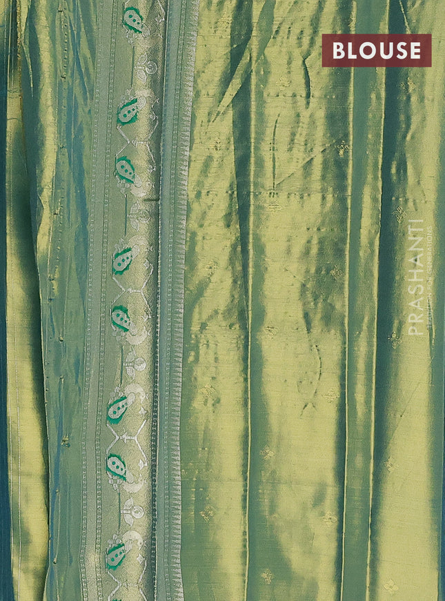 Tissue paithani saree dual shade of teal blue with zari woven buttas and zari woven paithani style border