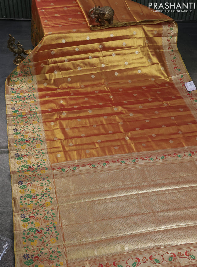 Tissue paithani saree dual shade of gold and maroon with zari woven buttas and zari woven paithani style border