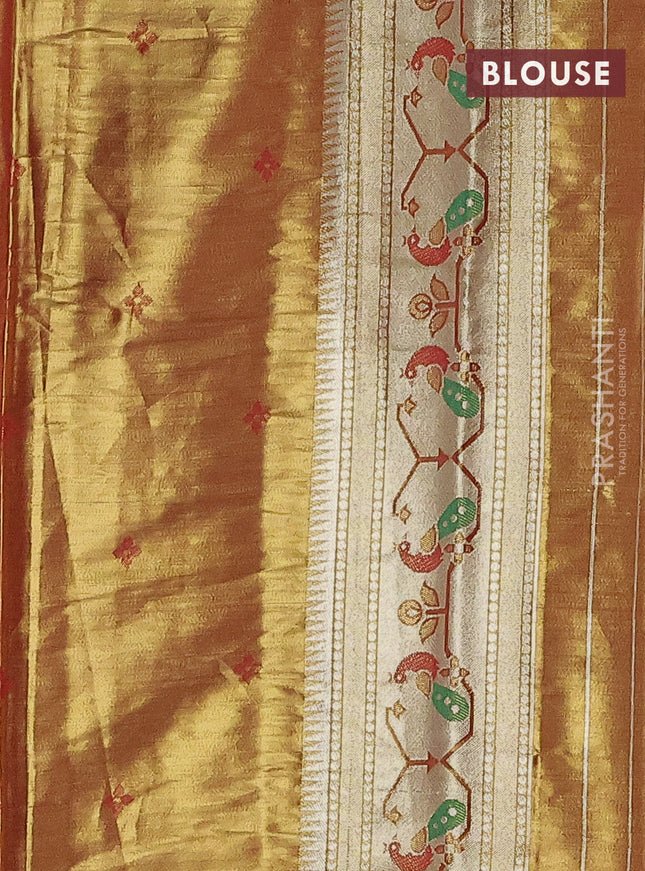 Tissue paithani saree dual shade of gold and maroon with zari woven buttas and zari woven paithani style border
